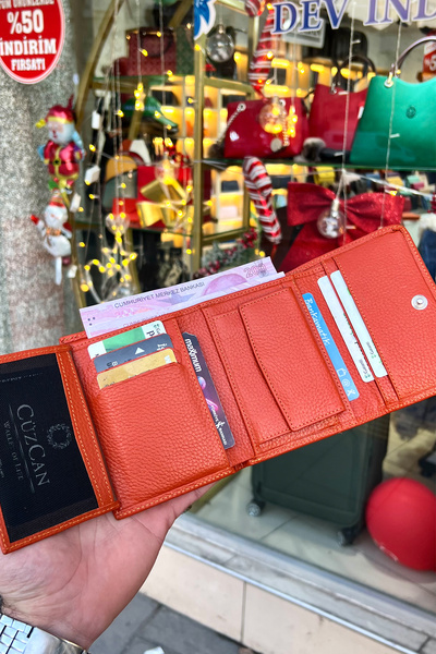 CüzCan Γυναικείο πορτοφόλι Sahra Orange από γνήσιο δέρμα, ευγενικό και χρήσιμο (12x9cm)