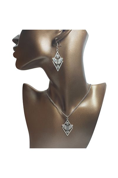 Ororabutik Silver Color 40mm Fairycore Butterfly Figured Necklace and Earring Set