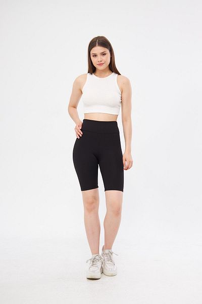 leela Pantaloni scurți biker cu centură largă, negri