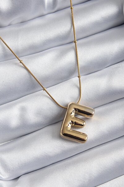 Genel Markalar 316l Çelik Gold Renk Bubble "e" Harf Model Kadın Kolye