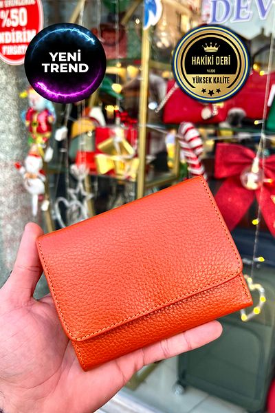 CüzCan Sahra Orange Genuine Leather Women's Wallet Polite and Convenient (12X9Cm)