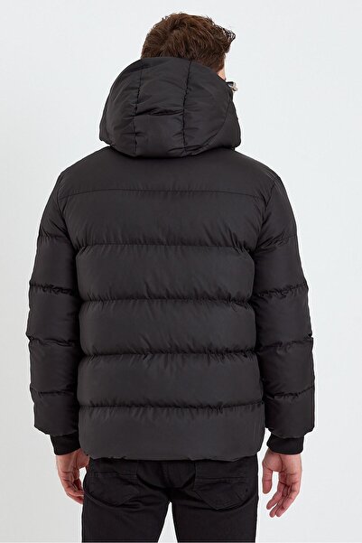 ÖNDER MODA Ανδρικό μαύρο υδάτινο και αντιανεμικό χειμερινό μπουφάν με κουκούλα & παλτό & Parka - 137