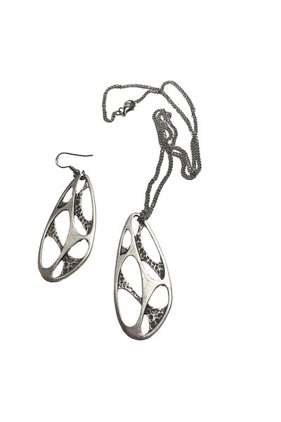 Ororabutik Silver Color 52mm Geometric Figured Necklace and Earring Set