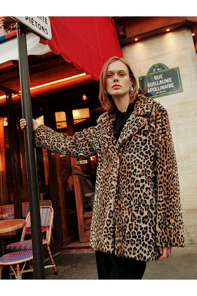 LC Waikiki Γυναικείο γούνινο παλτό Lcwaikiki Classic Jacket Collar Leopard Print