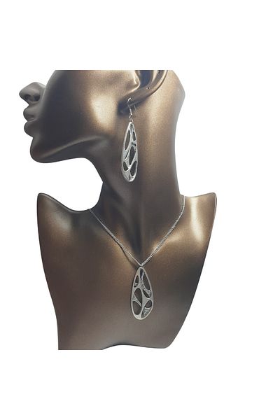 Ororabutik Silver Color 52mm Geometric Figured Necklace and Earring Set