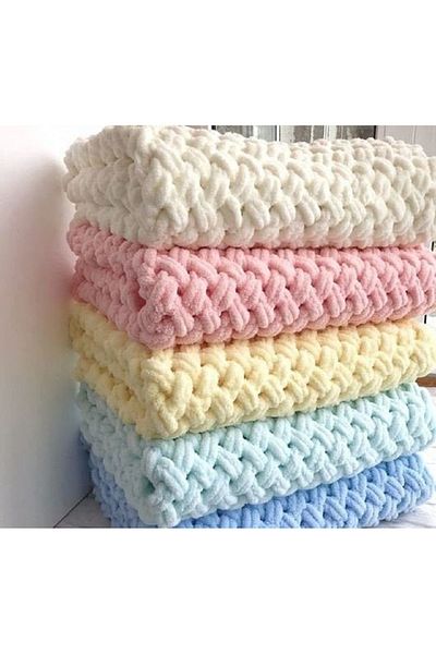 Alize Puffy Hand Knitted Blanket-Can Be Made in Requested Color
