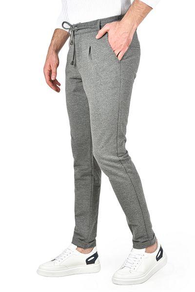 DeepSEA Men's Gray Elastic Waist Slim Fit Lycra Double Leg Combed Cotton Sports Trousers 2502385