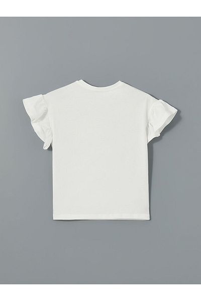 LC Waikiki LCW Kids T-Shirt für Mädchen mit Rundhalsausschnitt und Steindruck