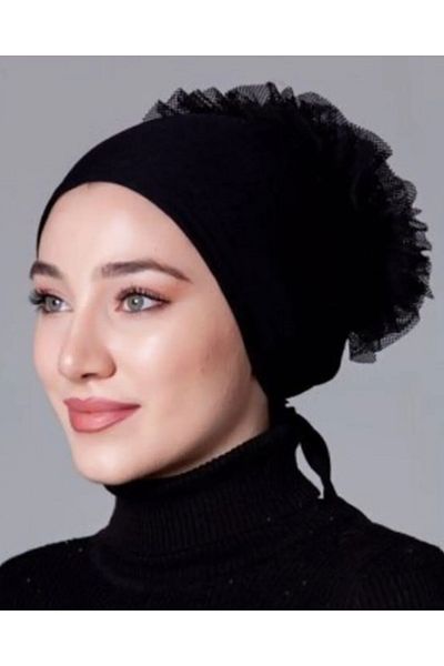 skycott Ruffled Bonnet Front Seamless Lace up Back Knob Ruffled Hijab Bonnet