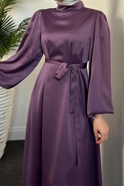 KaSheHa Purple Satin Dress - Dimitra Balloon Sleeve
