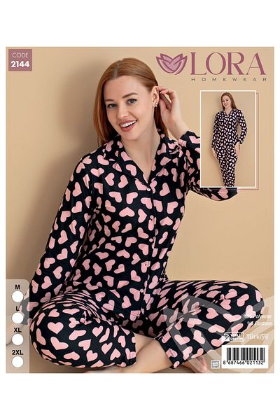 Lora Set pijamale din piele intoarsa cu maneca lunga pentru dama