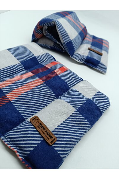 TODO HOME Lacivert Ekose Desenli Kiraz Çekirdeği Yastık Seti