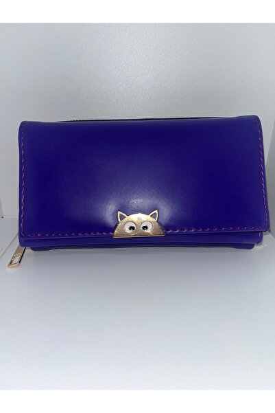 ZD JEWELRY Cüzdan Kadın Kedili Trend Mor Renk Kaliteli Fermuarlı Bozuk Para B...