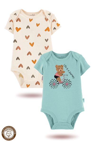 MAHFEL 2-Piece 100% Cotton Organic Printed Snap Fastener Baby Bodysuit