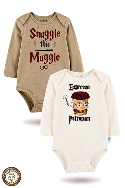 MAHFEL 2-Piece 100% Cotton Organic Printed Snap Fastener Baby Bodysuit