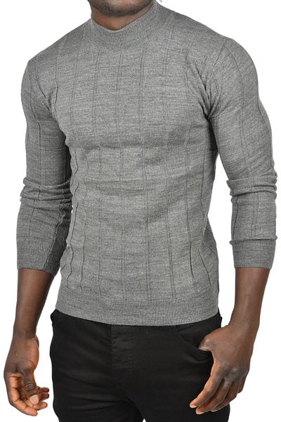 DeepSEA Men's Smoked Slim Fit Lycra Non-Pilling Half Fisherman Stripe Knitwear Half Throat Crash