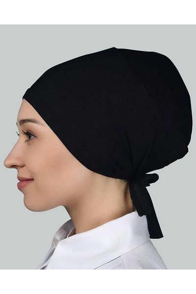 skycott Combed Cotton Plain Black Bonnet Lacing Hijab Bonnet