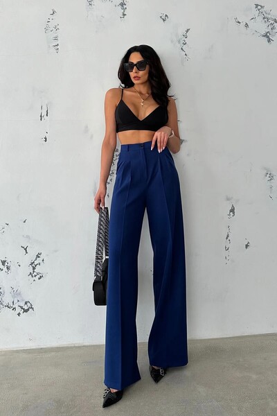 KaSheHa Сині брюки-палаццо з подвійною складкою, довжина 103 см