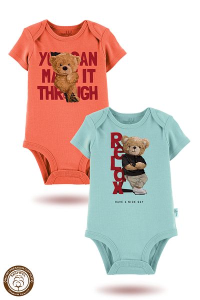 MAHFEL 2-Piece 100% Cotton Organic Printed Snap Fastener Baby Bodysuit