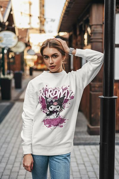 Texclusive Kuromi Sweatshirt Crew Neck White Mother Father Kids Adult Compact Fabric
