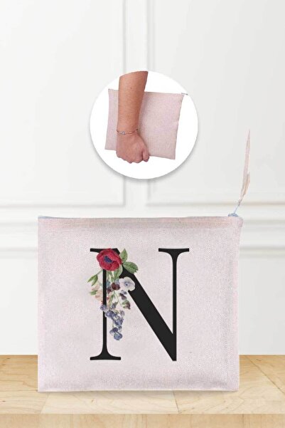 Gizeo Concept Ленена чантичка за грим с шарка на буквата N