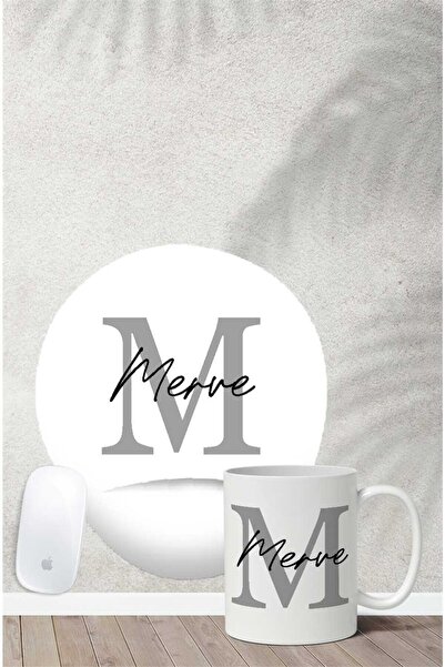 Gizeo Concept M Harfli Isme Özel Yazılı Bilek Destekli Mouse Pad Kupa Seti