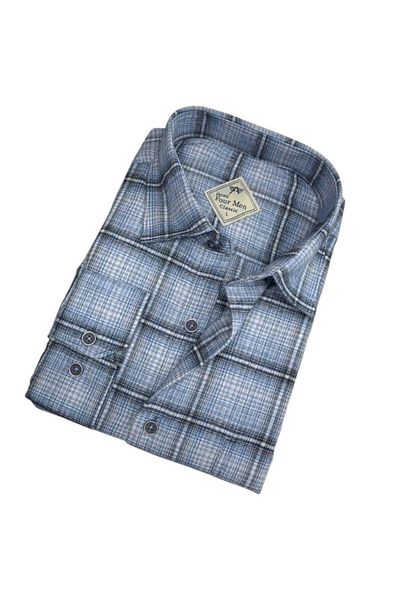EREN STYLE Cămașă de iarnă pentru bărbați din bumbac flanel cu mânecă lungă (REGULAR MOLD)