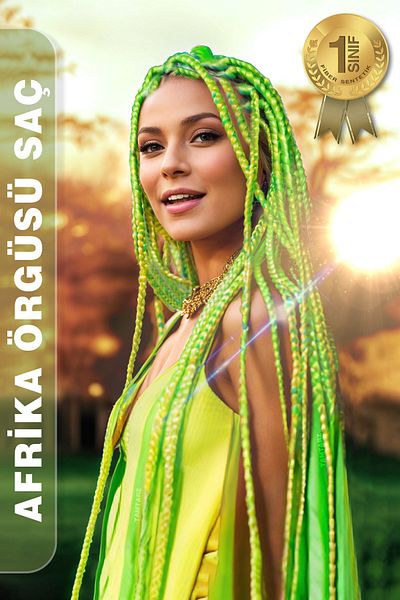 KONAK PERUK Neon Green African Braid Rasta și Box Braid Fibră Păr Sintetic