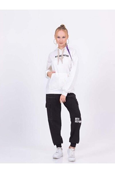 Zekids Set de pantaloni de trening pentru fete din bumbac cu glugă