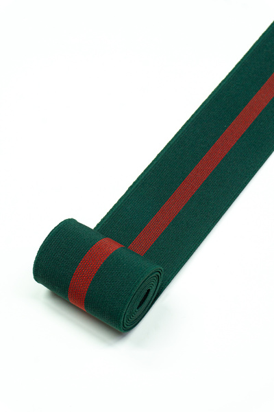 Dokumarkt 5 εκ. Πράσινο υφαντό λάστιχο με κόκκινες ρίγες - Ανθεκτικό λάστιχο ...