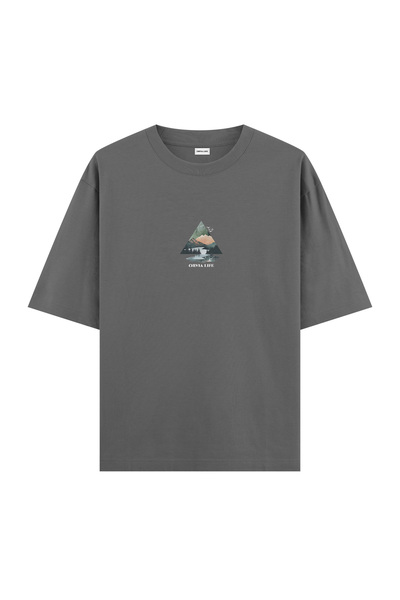 Orvia Life تي شيرت جبل كبير الحجم بلون أنثراسايت