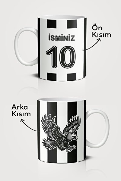 Gizeo Concept Siyah Beyaz Çubuklu Forma Kartal Desenli Kişiye Özel Taraftar B...