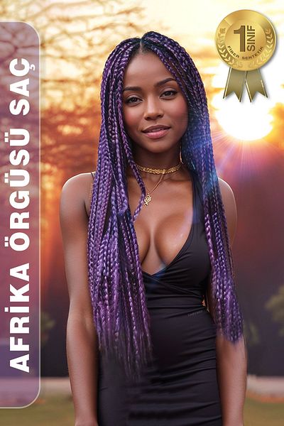KONAK PERUK Σκούρο μωβ Αφρικανικό πλέξιμο Rasta και Box Braid Fiber Συνθετικά μαλλιά