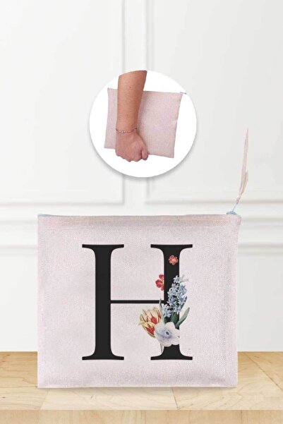 Gizeo Concept حقيبة مكياج من الكتان منقوشة بحرف H