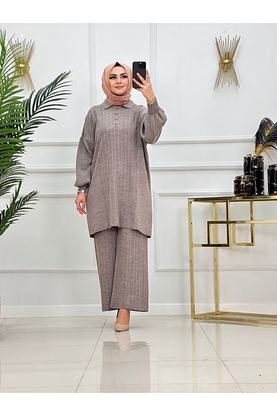 Enans Design Γυναικείο Σετ Πλεκτό Hijab & Παντελόνι