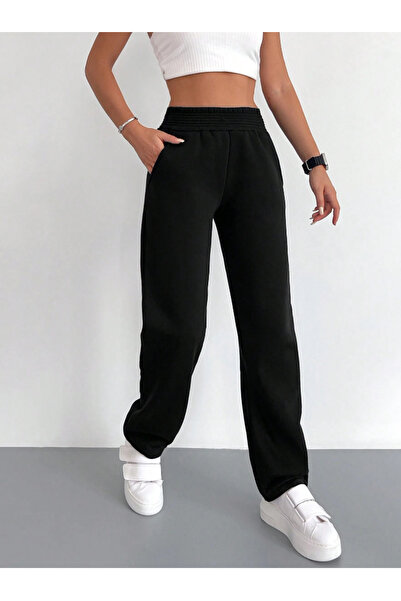 CAONNES Ψηλόμεσο μαύρο παντελόνι φόρμας RelaxFit - Ύφασμα πλεκτό με 2 κλωστές...