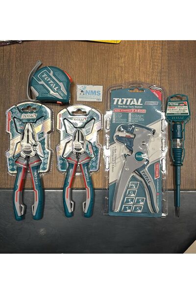 TOTAL 5 Parça Usta Seti 180 Pense ,160 YanKeski ,Kablo Soyma,5 Metre ve Kontrol Kalemi Yüksek Kalite