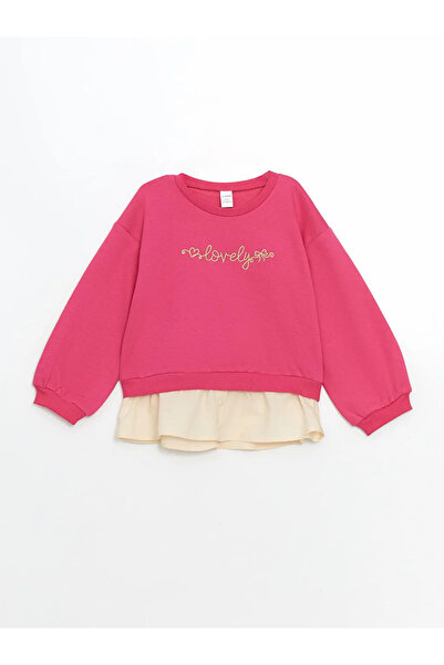 LC Waikiki Hanorac pentru fete LCW Kids Fuchsia Crew Deck Brodat