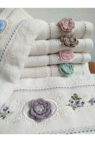 Fiesta Feeling 6-Piece Boxed Bamboo Mother-Daughter 3D Handwork Embroidered Towel Set 6Pcs 30X50Cm and 6Pcs 50X90Cm