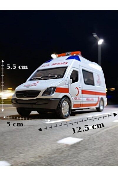MuditaToys Metal Çek Bırak Sesli ve Işıklı Ambulans ( 1/36 Ölçek )