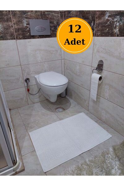 12'li Otel Banyo Paspası Beyaz 50x70 | Ayak İzli %100 Pamuklu Bukle Ayak Havlusu