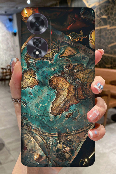 OPPO A60 Eskitme Harita Desenli Kamera Korumalı HD Baskılı Silikon Kılıf