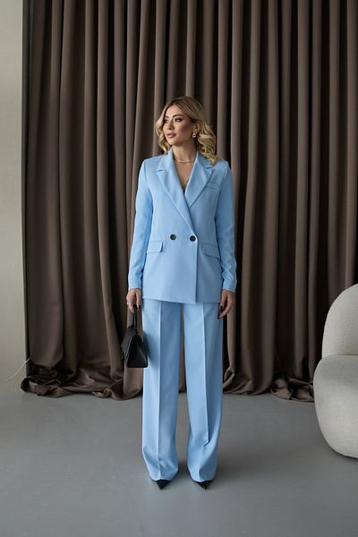 HOEK Women's Baby Blue Blazer Jacket Palazzo Pants Suit