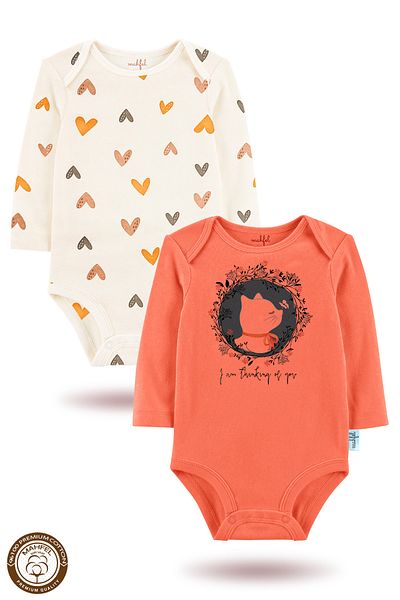 MAHFEL 2-Piece 100% Cotton Organic Printed Snap Fastener Baby Bodysuit