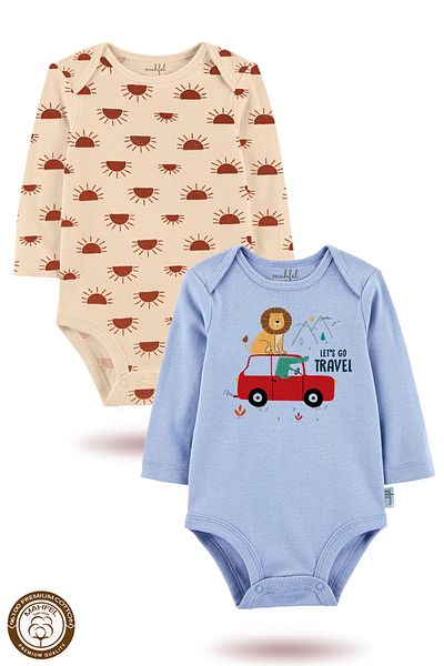MAHFEL 2-Piece 100% Cotton Organic Printed Snap Fastener Baby Bodysuit