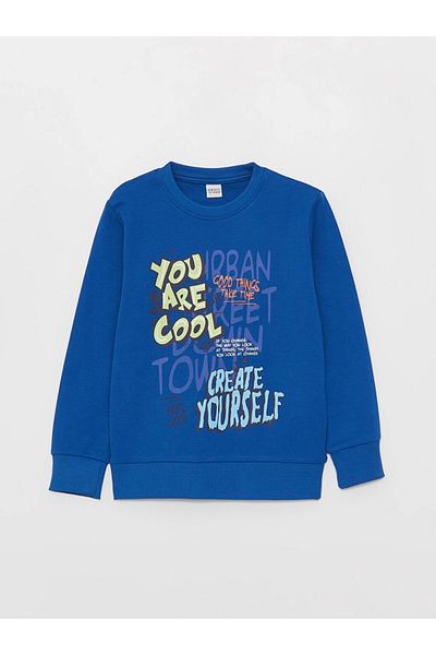 LC Waikiki Lcw Kids Blue Crew Neck Printed Long Sleeve Boys T-Shirt