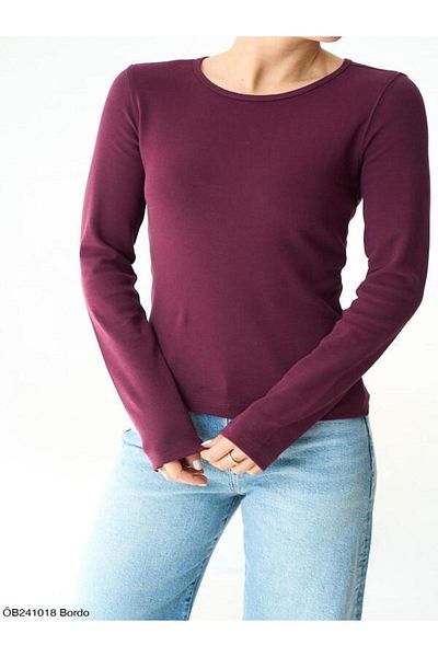 Qu Style Rib Long Sleeve Blouse