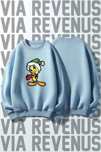 Vordevia Hanorac cadou de Anul Nou cu decolteu cu imprimeu Tweety
