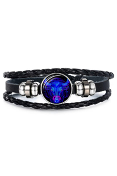 ZODİBA Boğa Burcu Unisex Burç Bilekliği, Her Yaşa Uygun Sembollü Burç Bilekliği, Suni Deri Kordonlu