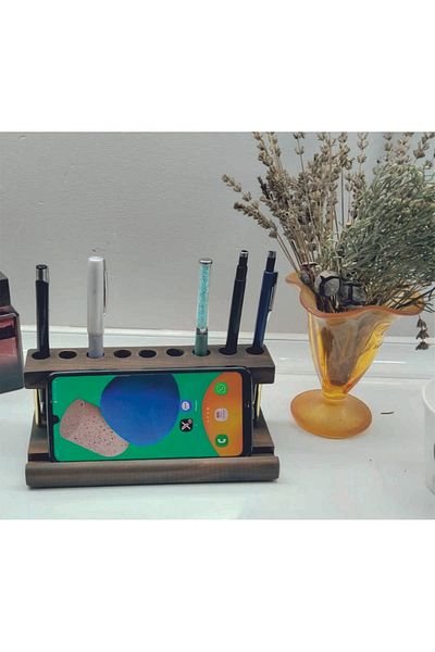 Tiydem Natural Wood Pen Holder Phone Holder iPad Stand Organizer